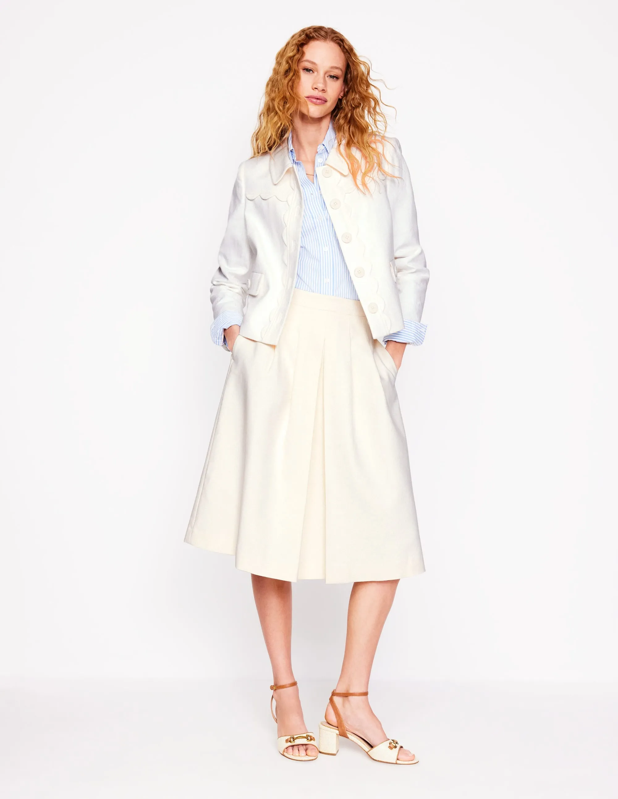 Pleat Detail Full Skirt-Ivory