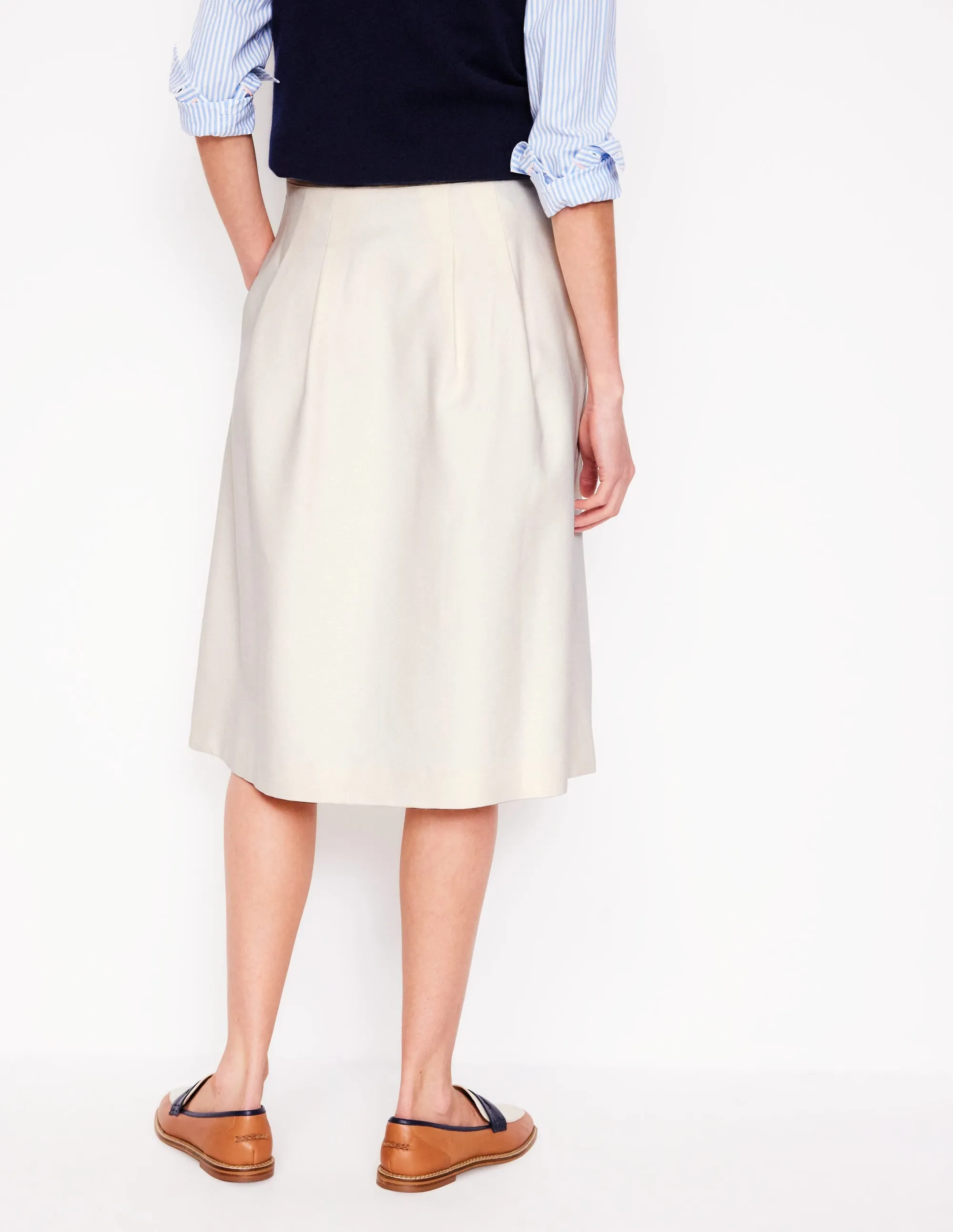 Pleat Detail Full Skirt-Ivory