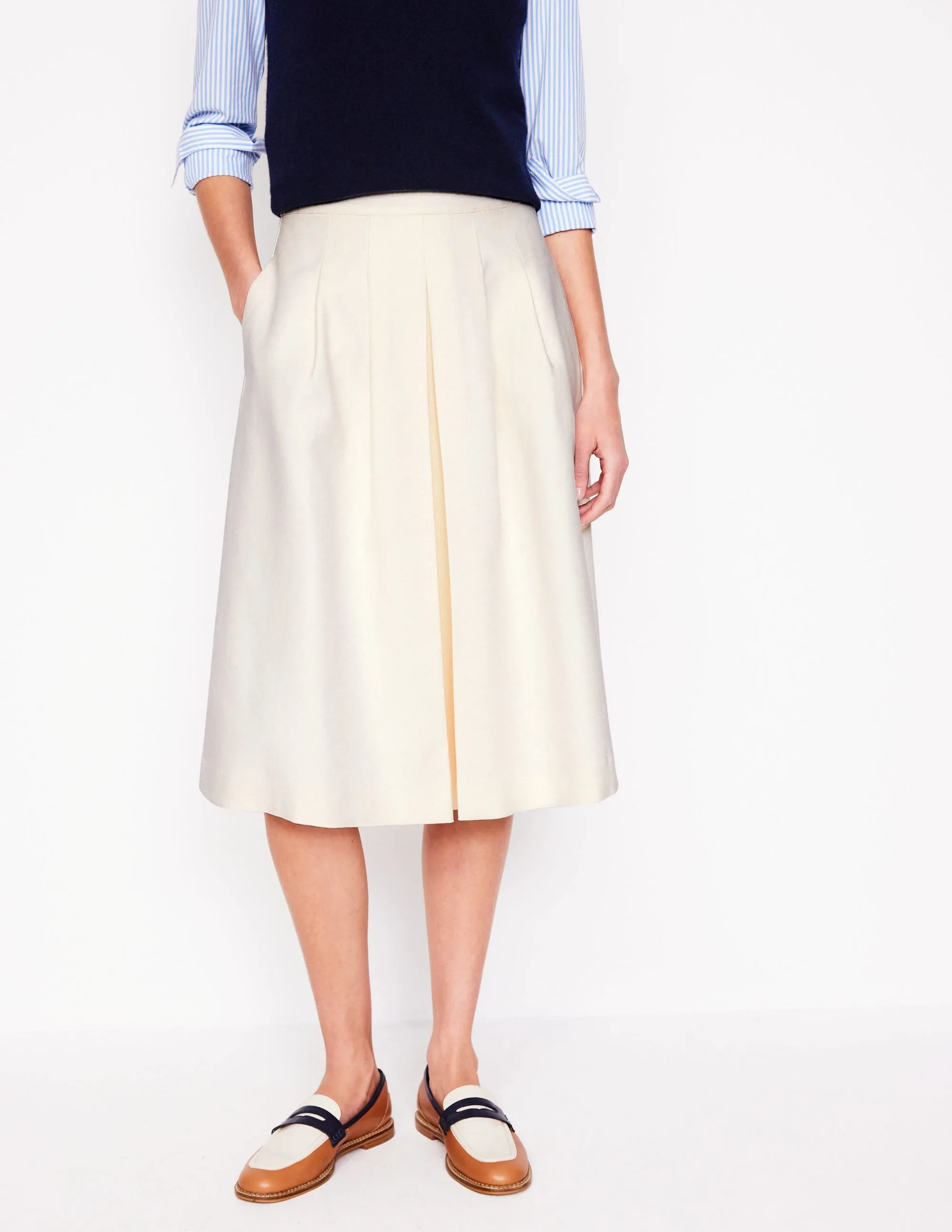Pleat Detail Full Skirt-Ivory