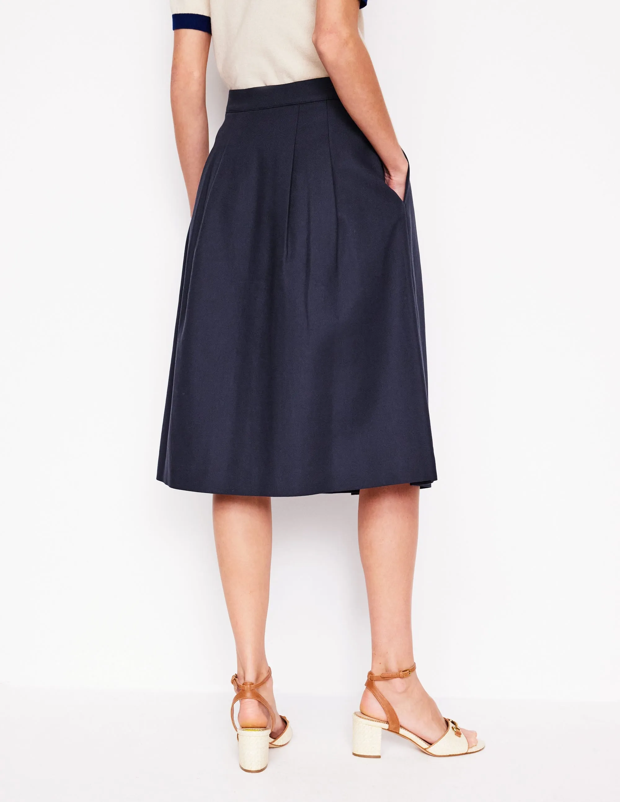 Pleat Detail Full Skirt-Navy