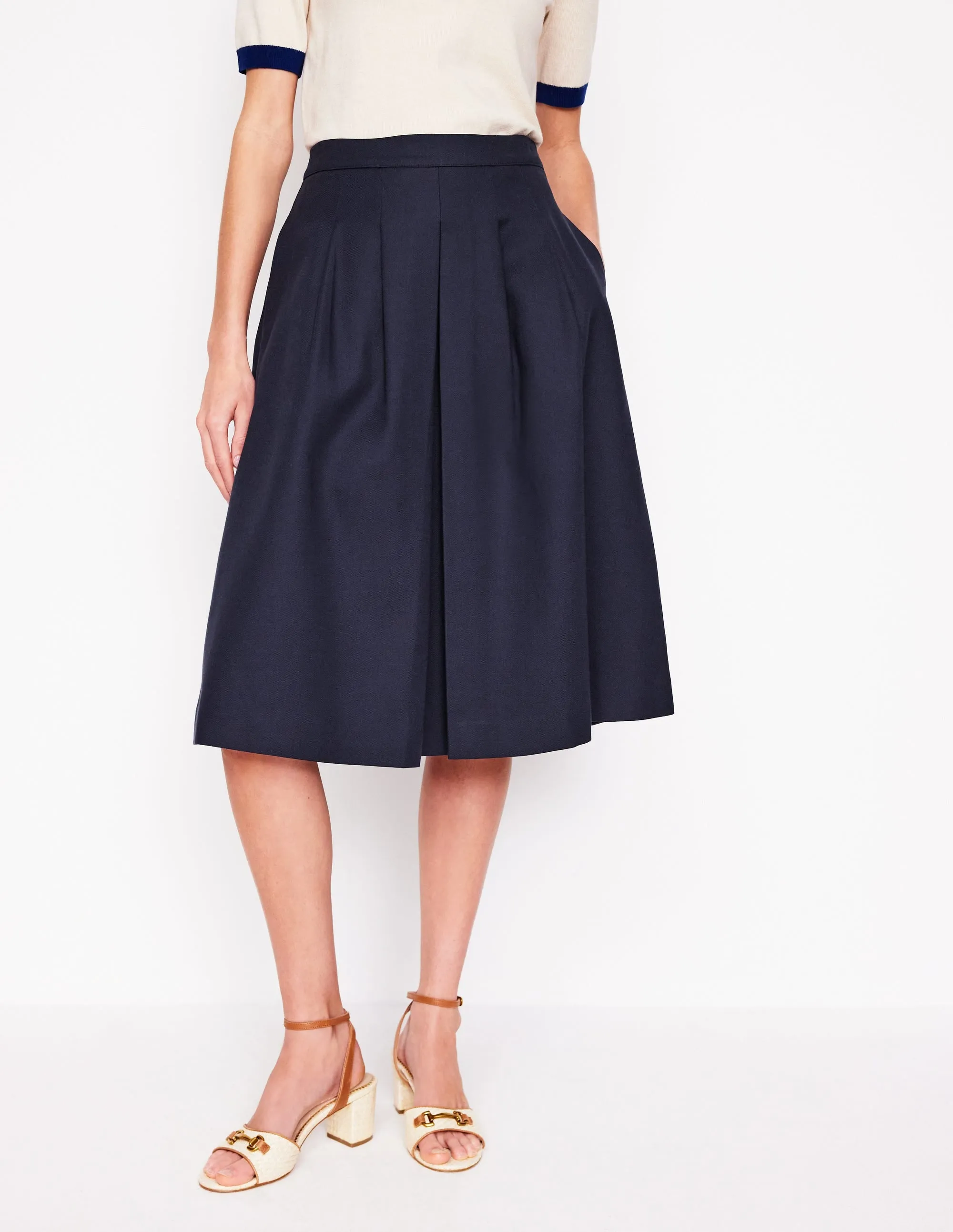 Pleat Detail Full Skirt-Navy