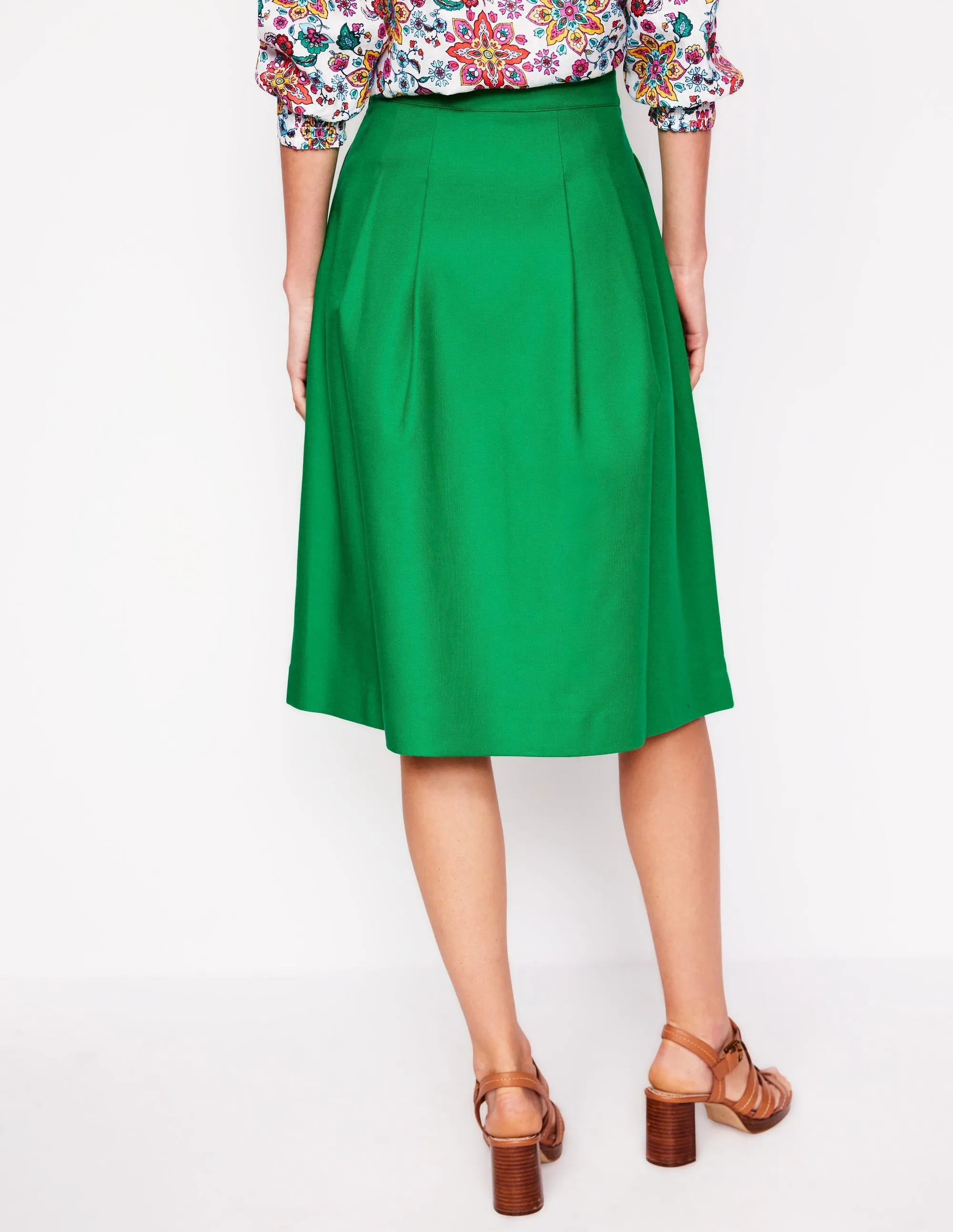 Pleat Detail Full Skirt-Rich Emerald