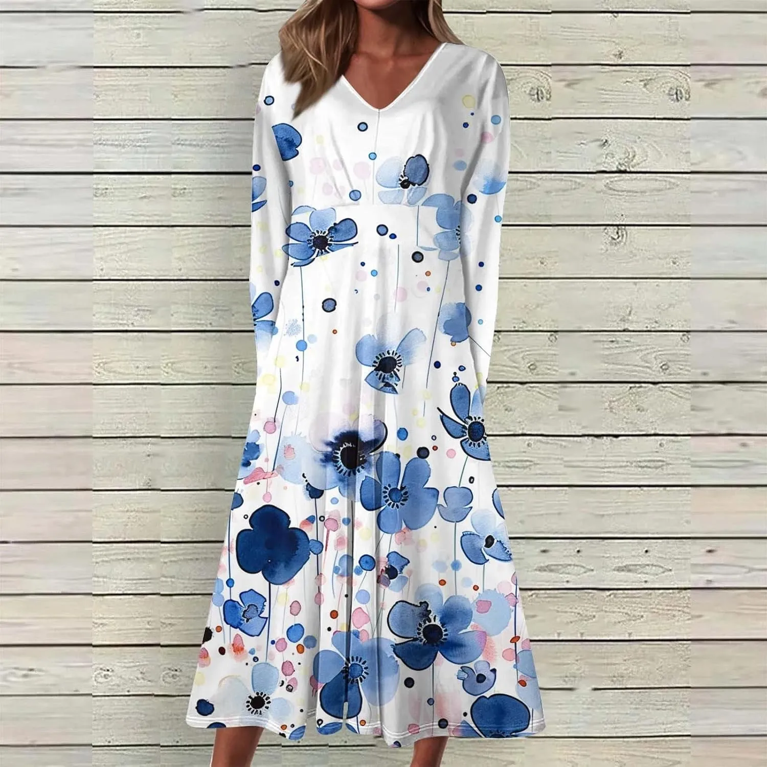 Pleated Loose Swing Midi for Women Flral Print Knee Length Plus Size Dress Crewneck Short Sleeve Wedding Guest Dress