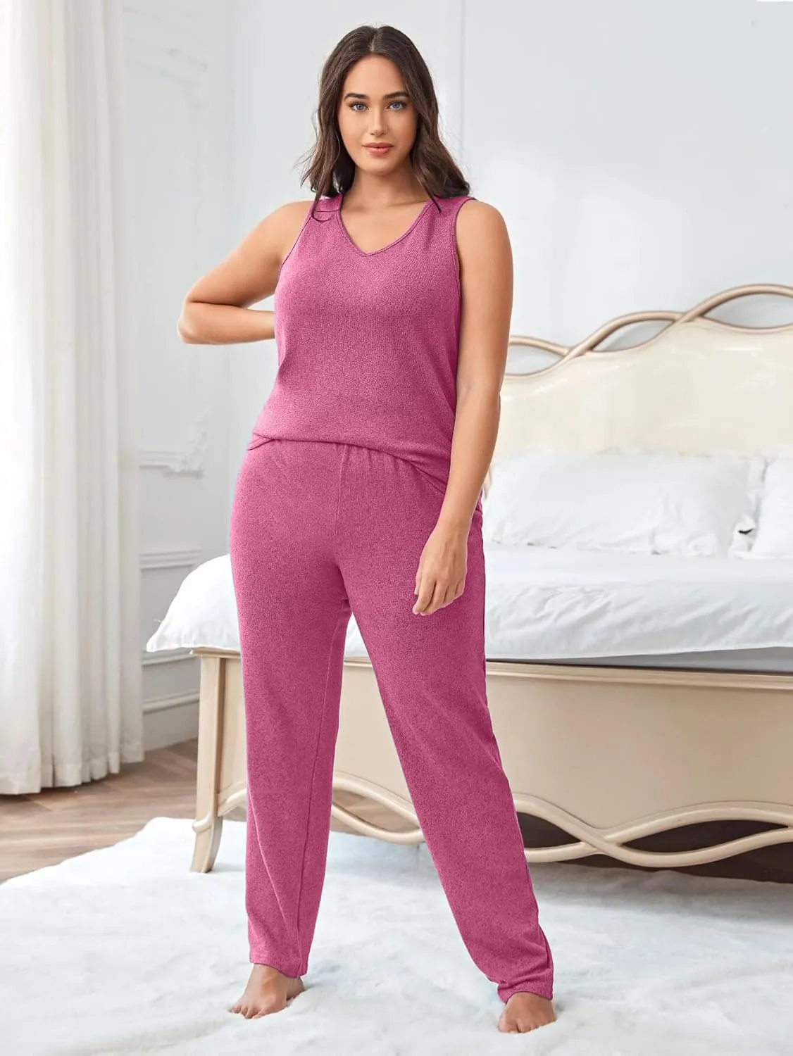 plus size 3 Piece Casual Cardigan Vest Pants Set, Women's Pajama Loungewear Set Casual Homewear Set for Fall Winter