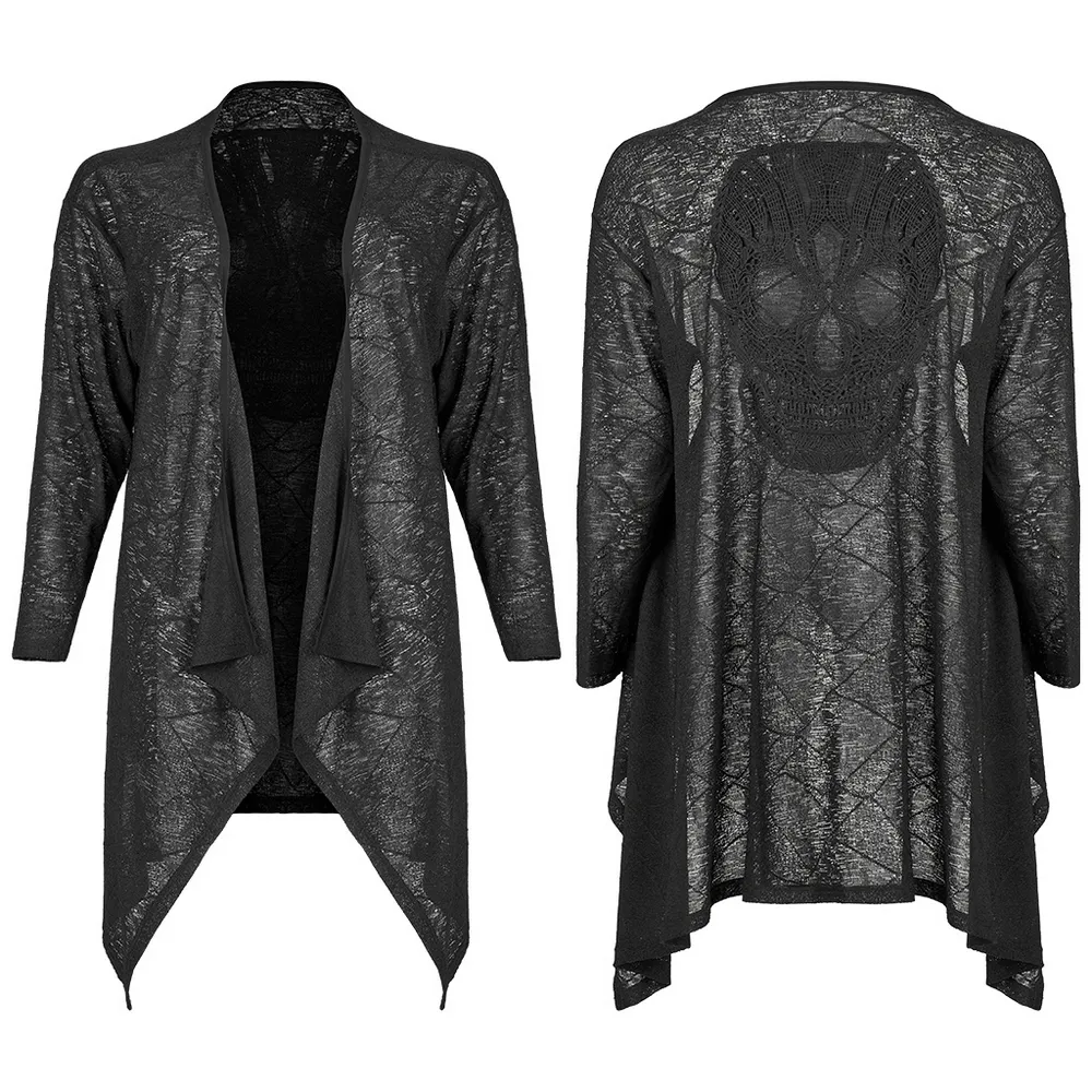 Punk Rave Black Skull Lace Knit Cardigan Asymmetrical