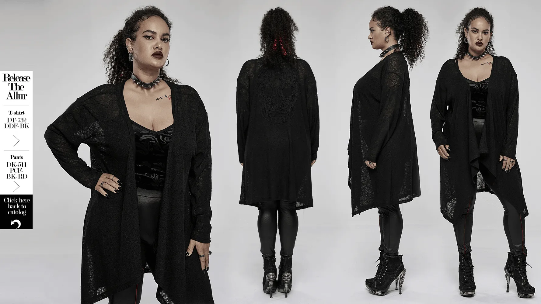 Punk Rave Black Skull Lace Knit Cardigan Asymmetrical