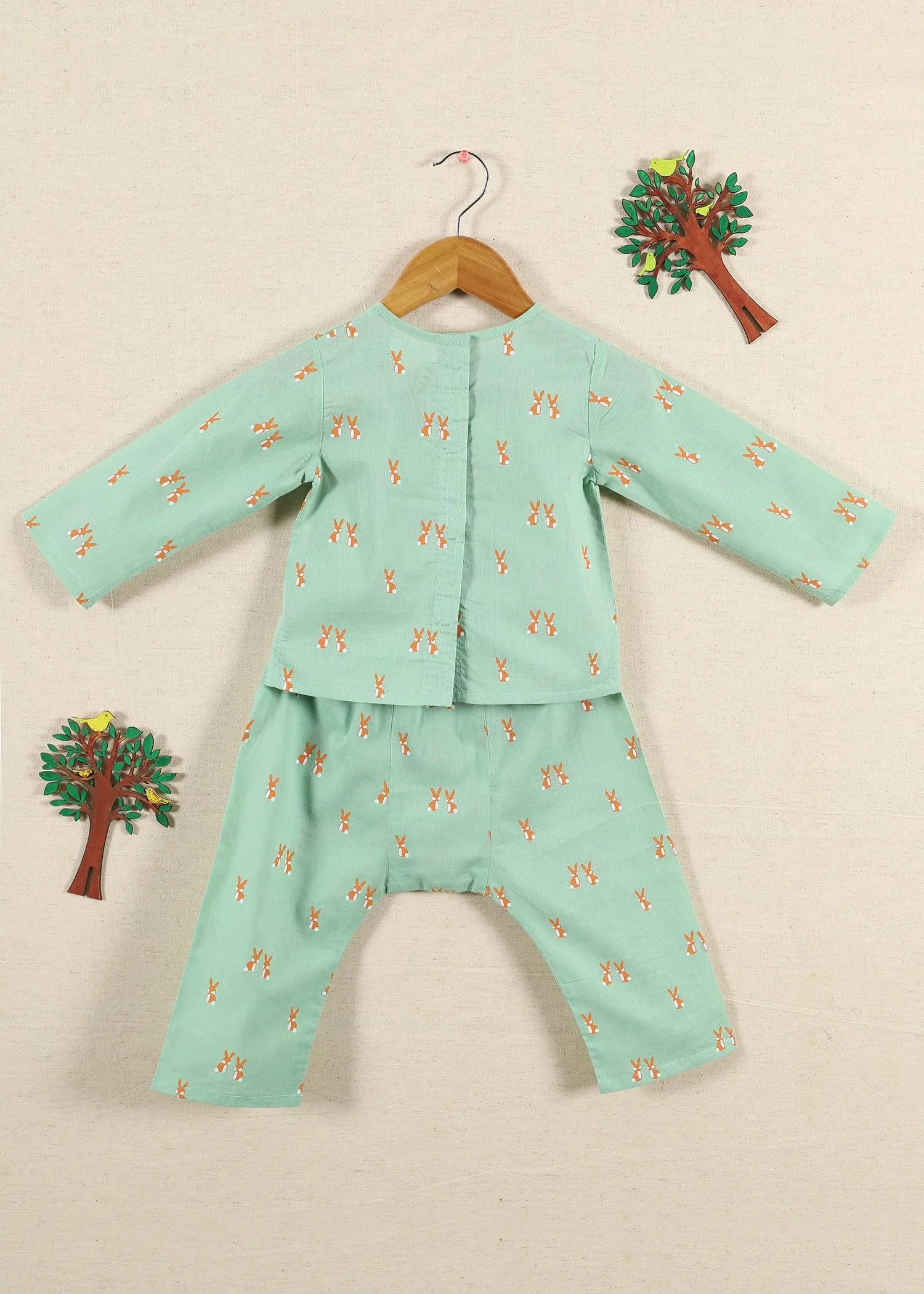 Rabbie Green Cotton Unisex Nightsuit Baby (6-18 Months)