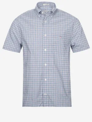 Regular Poplin Microcheck Short Sleeve Shirt Dove Blue