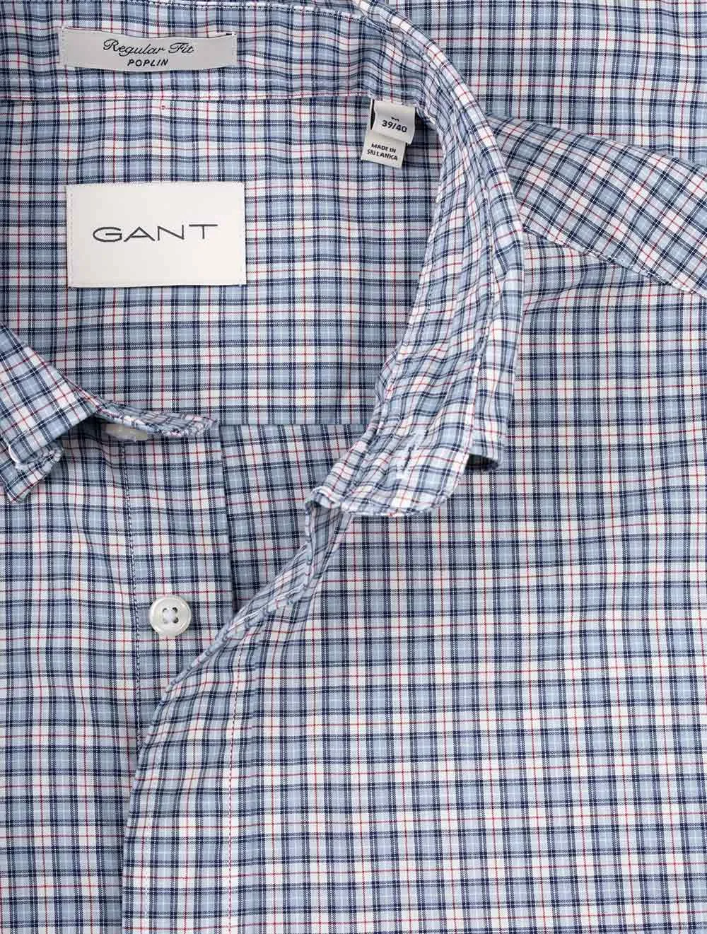 Regular Poplin Microcheck Short Sleeve Shirt Dove Blue