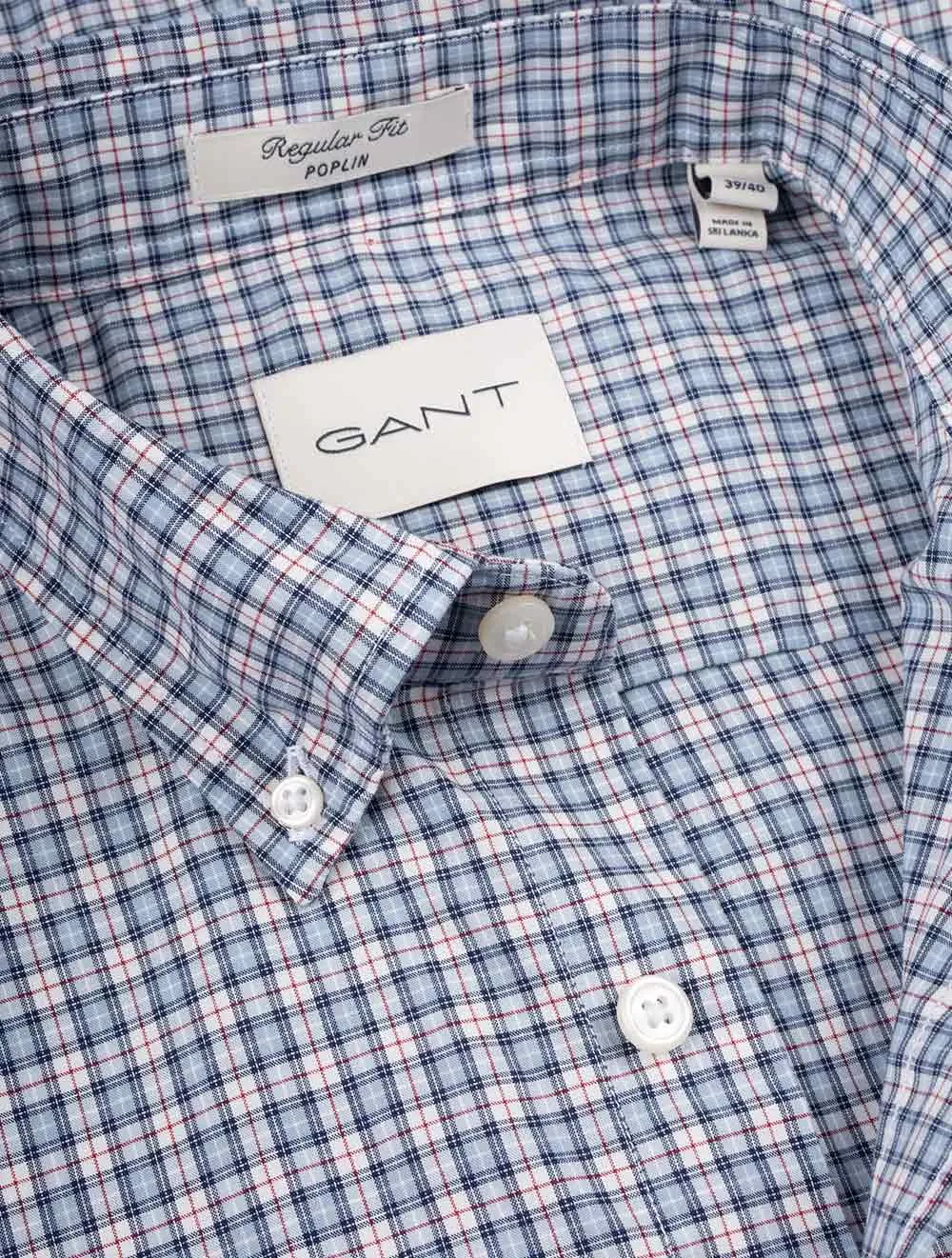 Regular Poplin Microcheck Short Sleeve Shirt Dove Blue