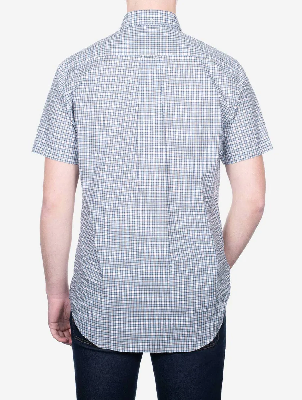 Regular Poplin Microcheck Short Sleeve Shirt Dove Blue