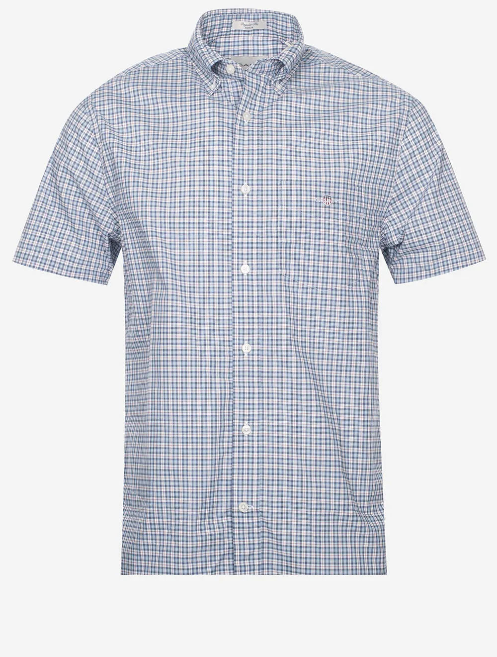 Regular Poplin Microcheck Short Sleeve Shirt Dove Blue