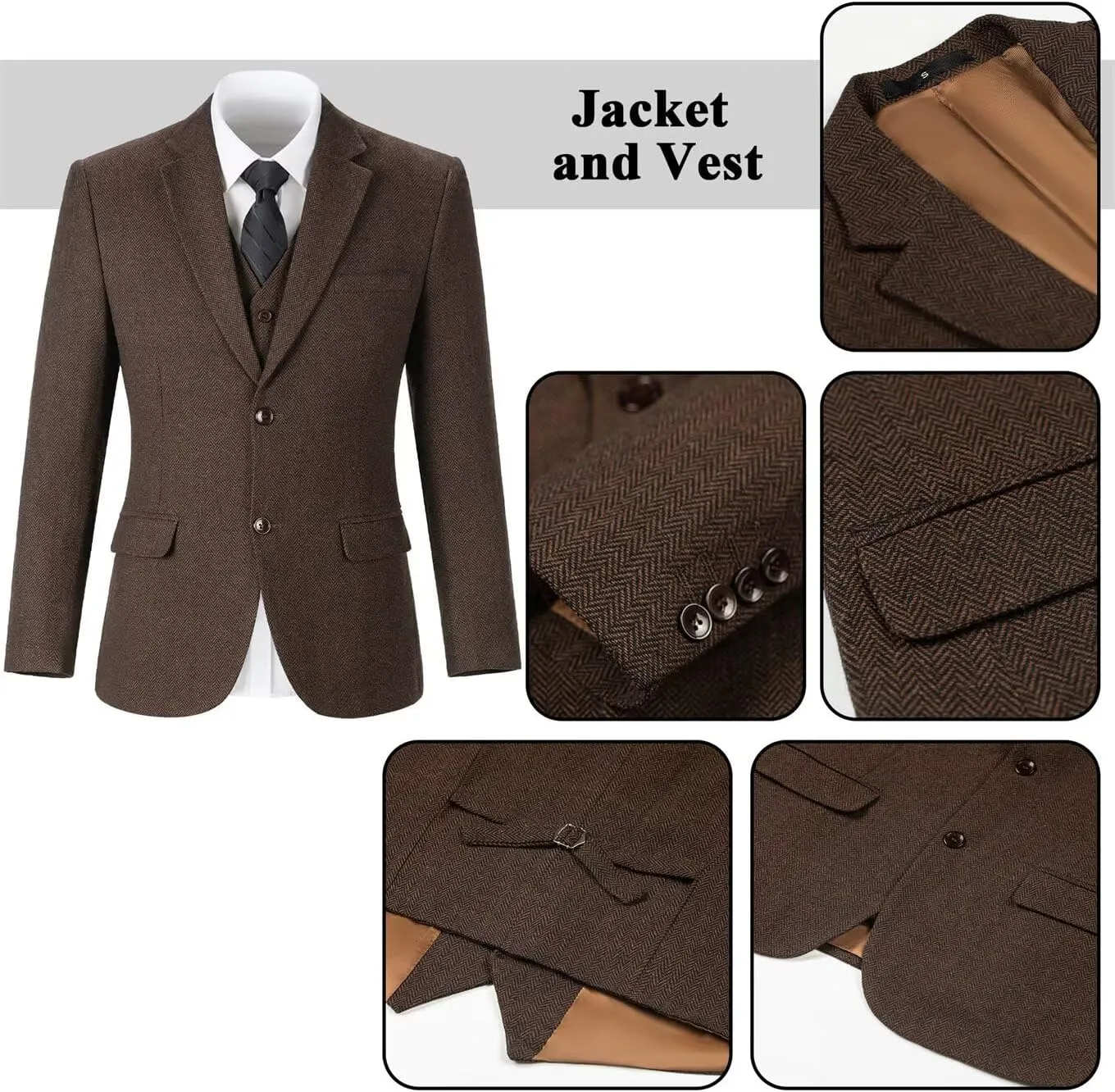Retro 3 Piece Boys Suit Tweed Herringbone Boy Suits Slim Fit Dress Tuxedos Set Prom Teens Kids Jacket Blazer Vest Pants