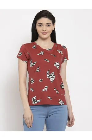 Round Neck T-Shirt Organic Cotton All Over Print - Camo Red