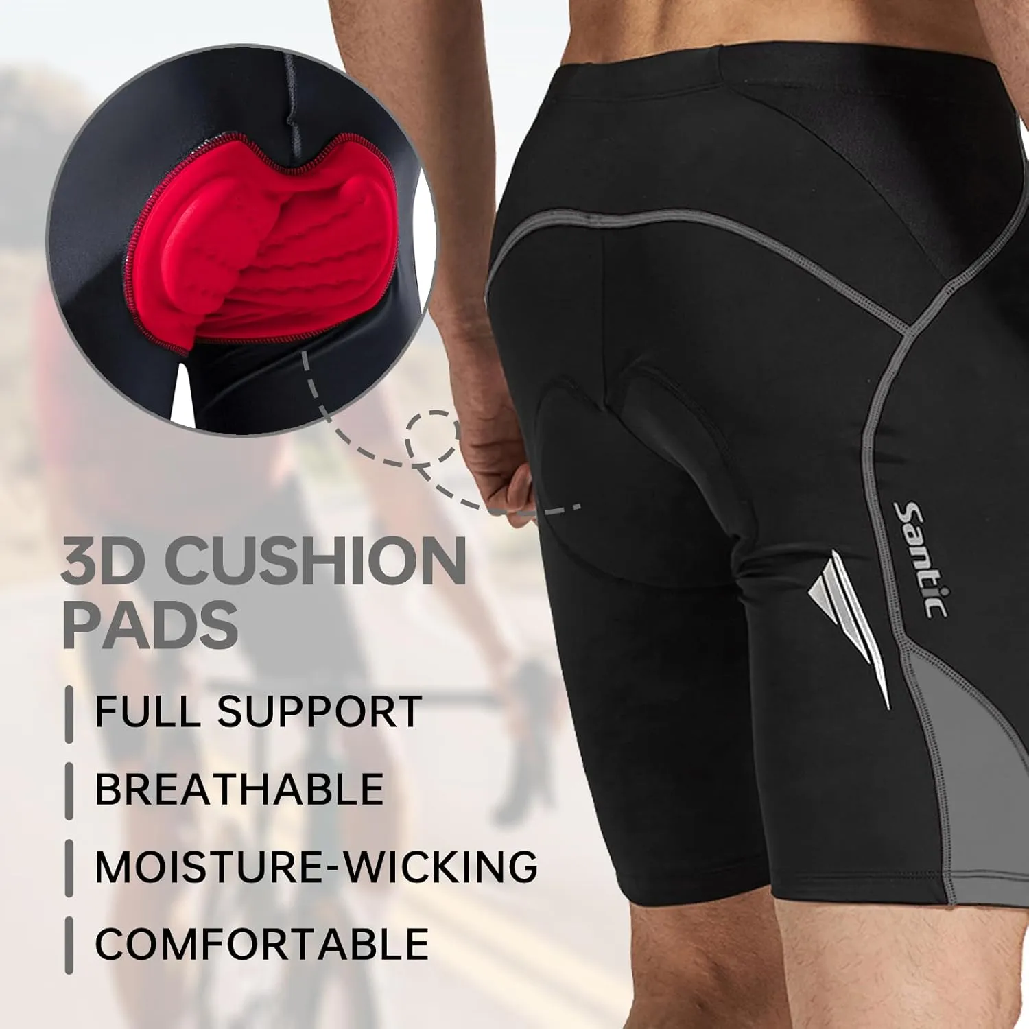 Santic Men's Cycling Shorts Padded Bicycle Riding Pants Bike Biking Clothes Cycle Wear Tights