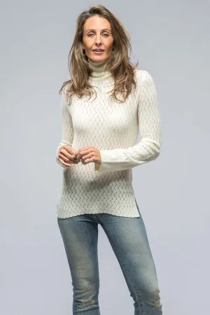 Seline Lace Stitch High Neck Top In Milk White