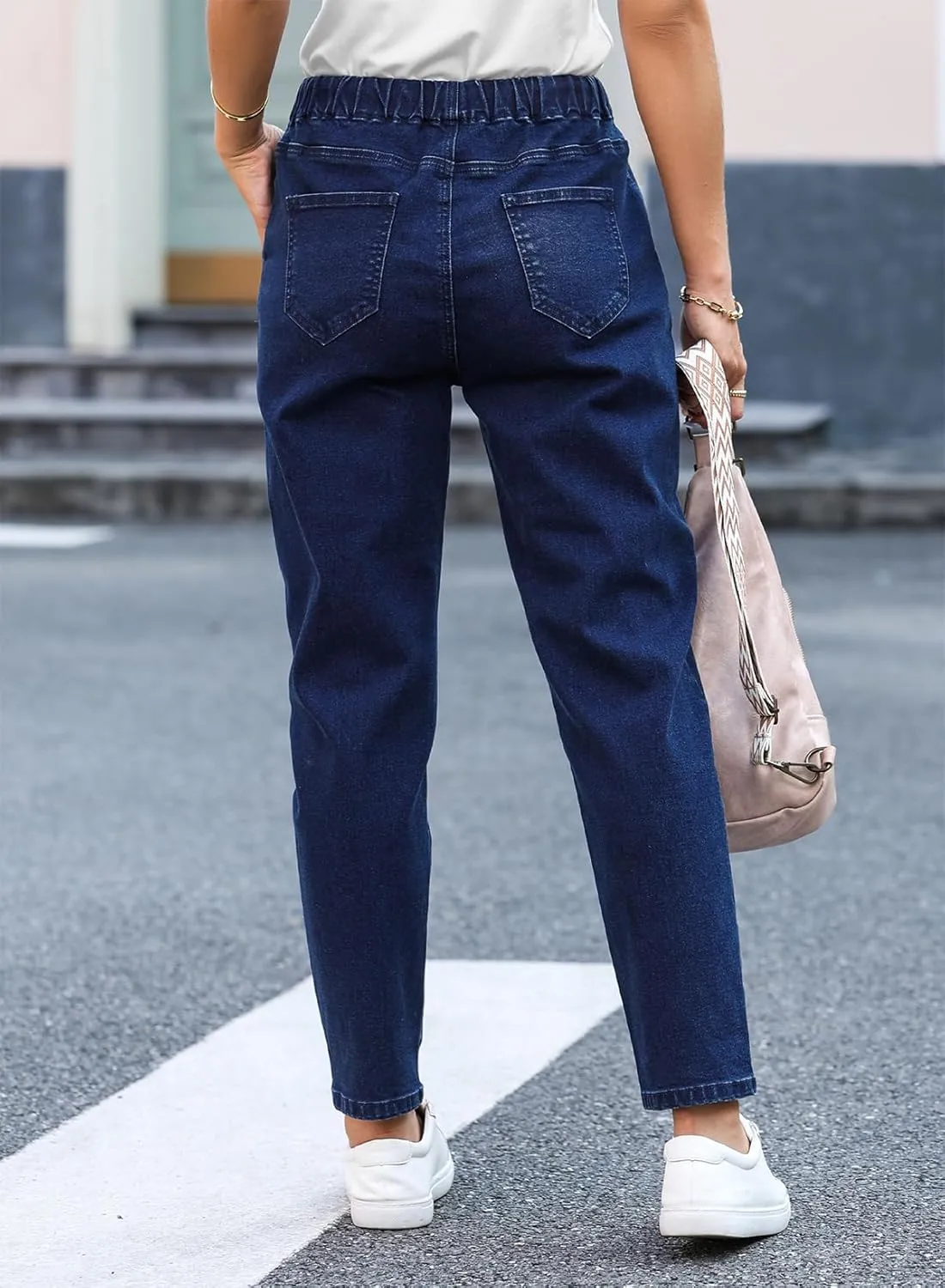 Sidefeel Women's Denim Stretch Joggers Drawstring Elastic Waist Pull On Jeans with Side Pocket