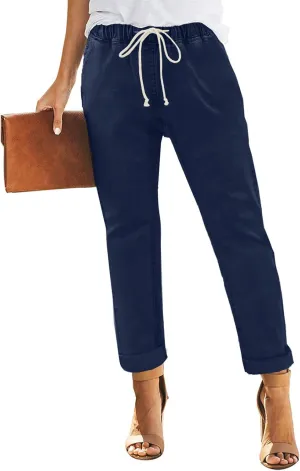 Sidefeel Women's Denim Stretch Joggers Drawstring Elastic Waist Pull On Jeans with Side Pocket
