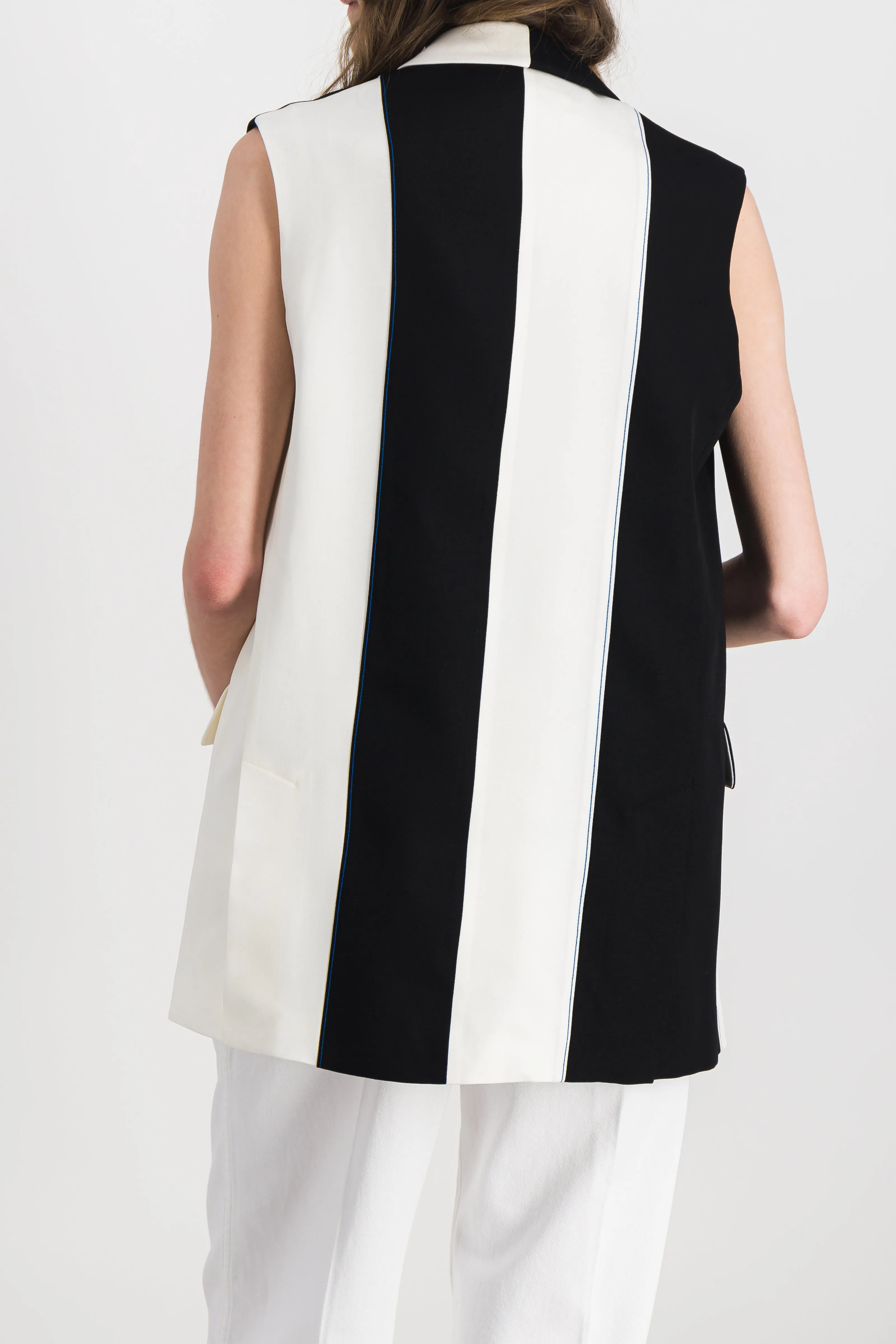 Sleeveless color-blocking striped jacket