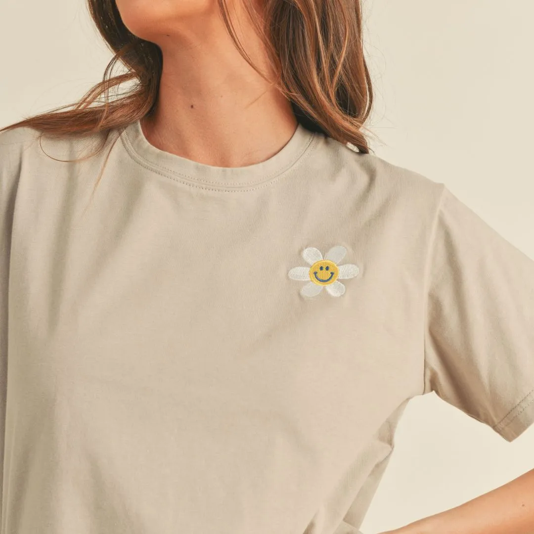 Smile Embroidered Detail Basic Top (Taupe)