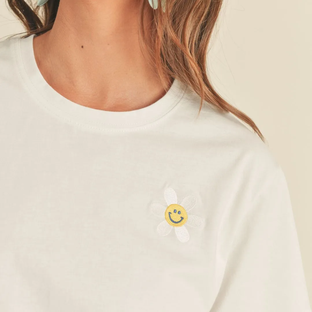 Smile Embroidered Detail Basic Top (White)