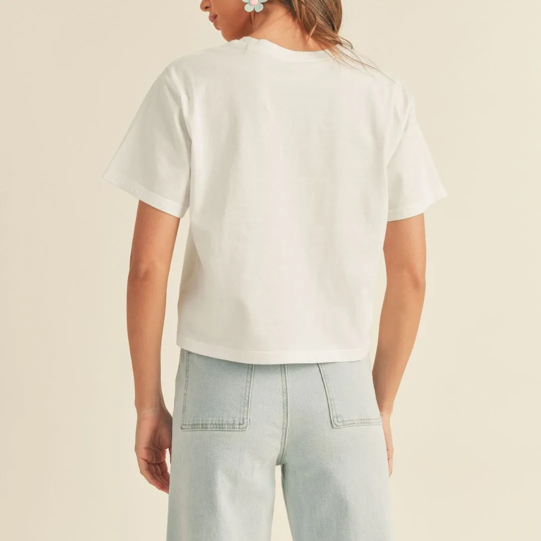 Smile Embroidered Detail Basic Top (White)