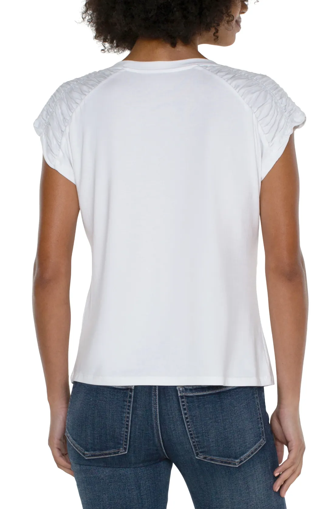 Smocked Shoulder Raglan Knit Top White