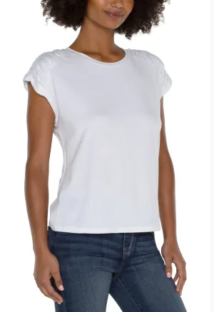 Smocked Shoulder Raglan Knit Top White