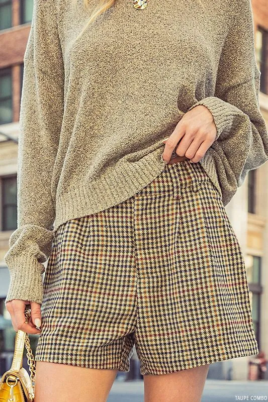 SOFT PLAID CHECKED HI WAIST SHORTS