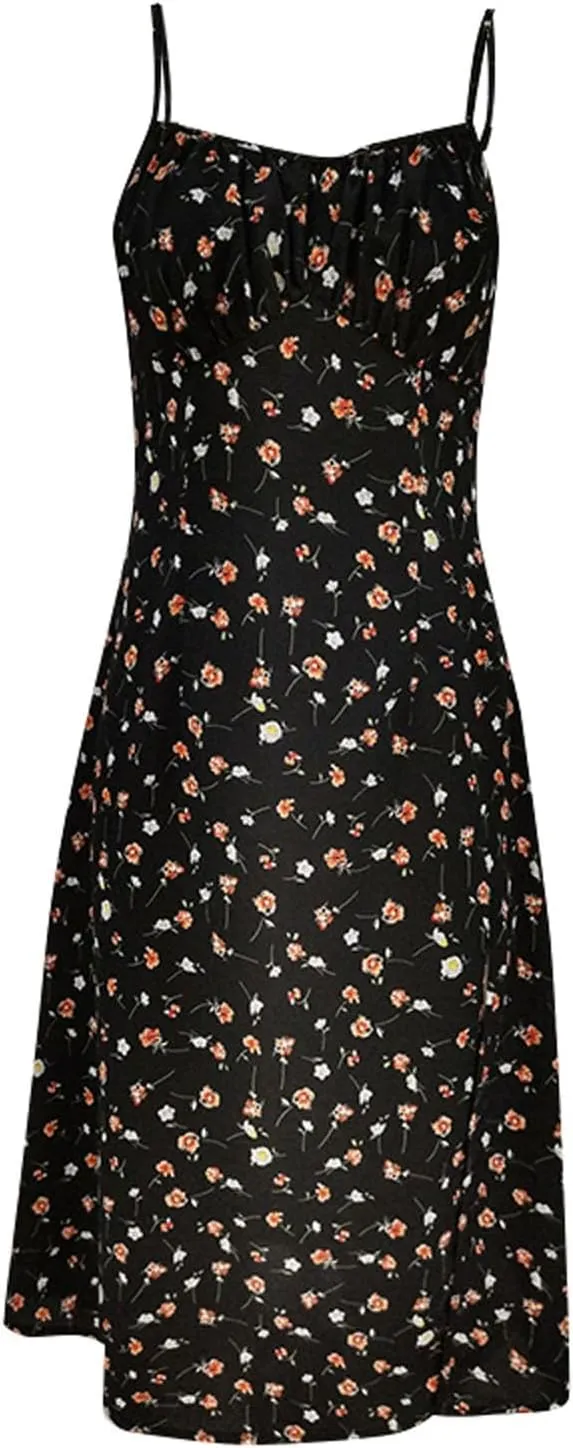 Spaghetti Strap Dresses for Women 2025 Polka Dot Midi Frock Sleeveless Slit Summer Sundress Beach Vacation Dress