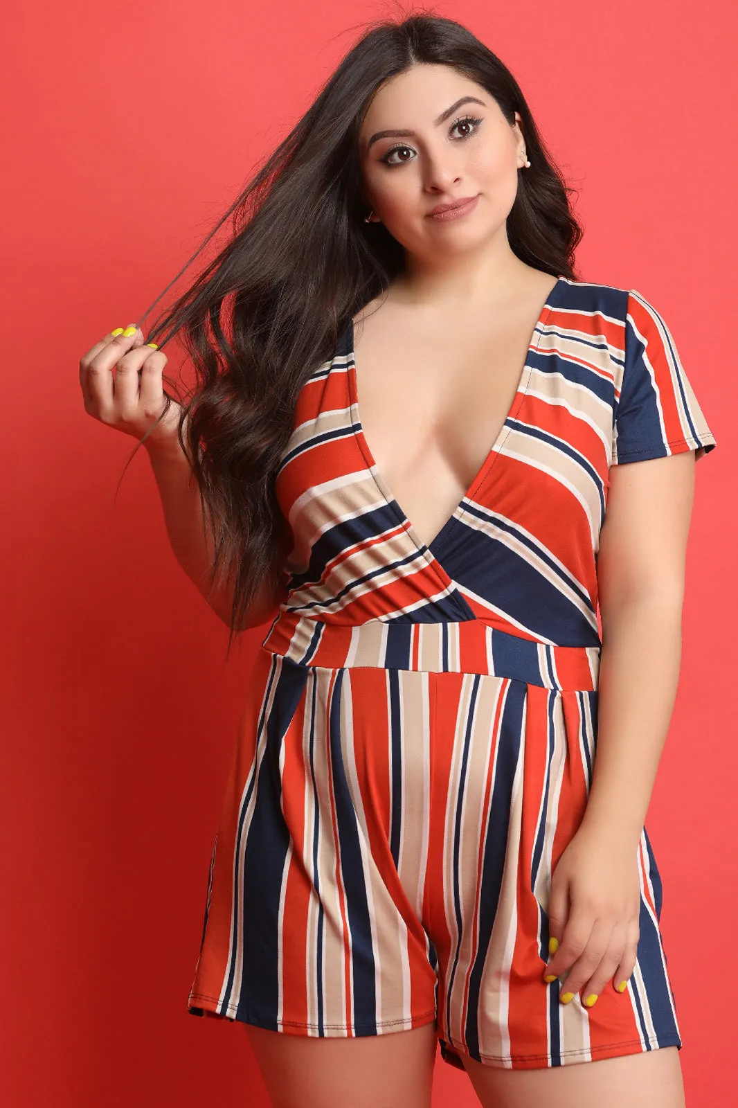 Striped Soft Knit Surplice Romper