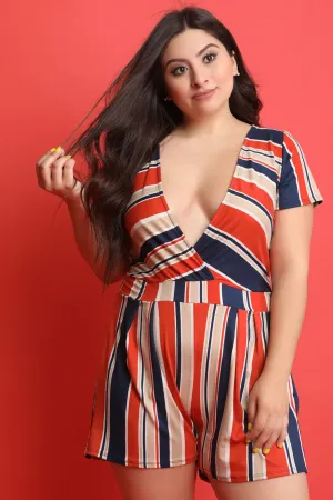Striped Soft Knit Surplice Romper