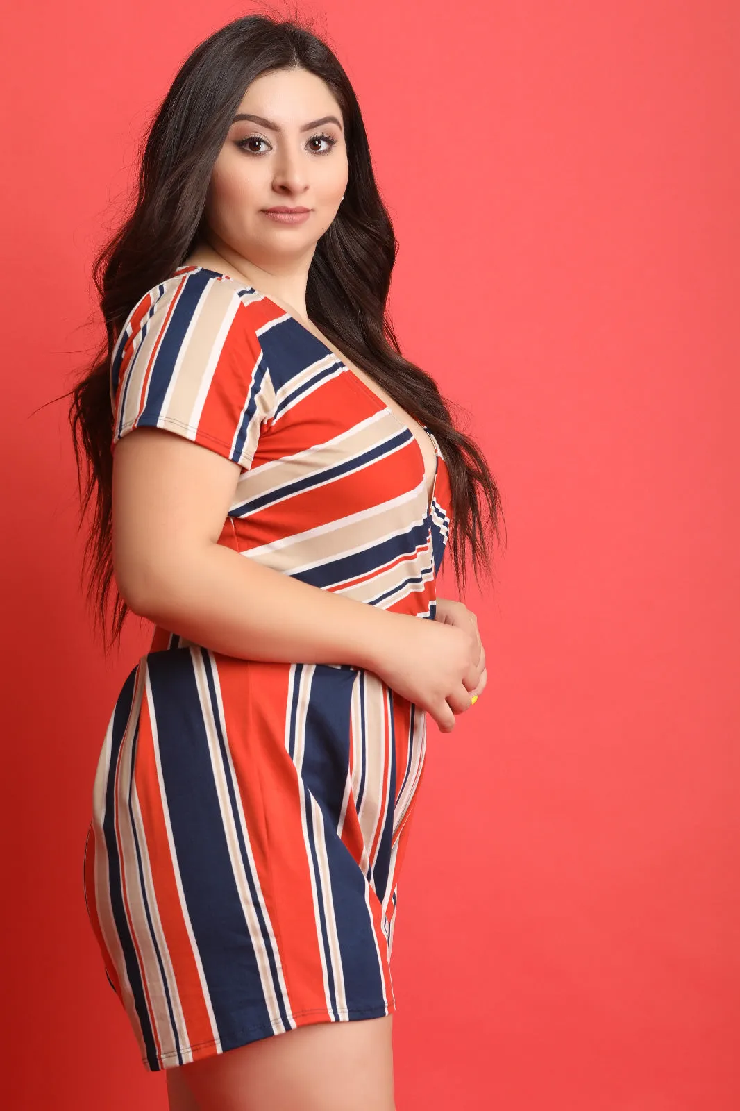 Striped Soft Knit Surplice Romper