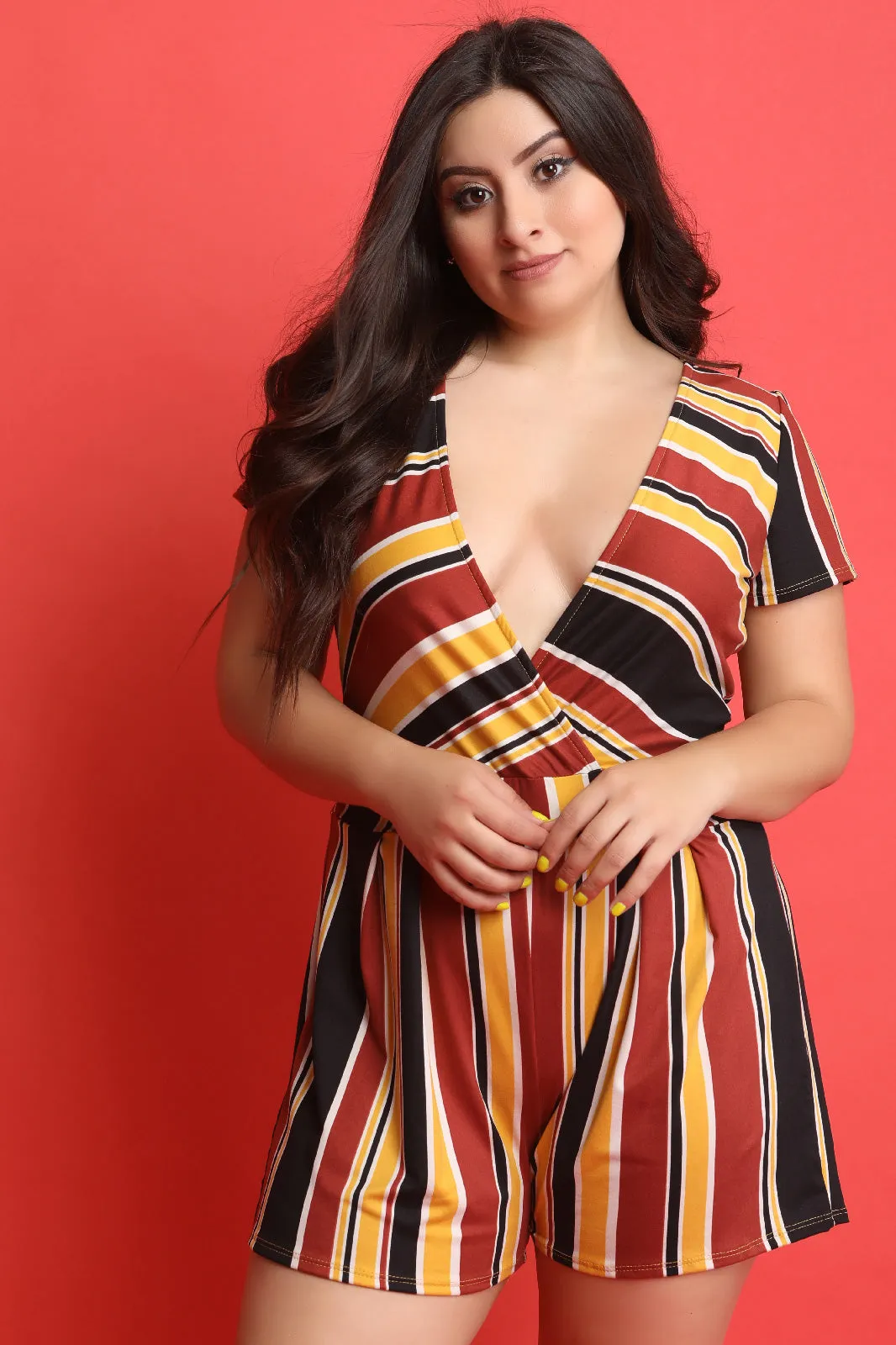 Striped Soft Knit Surplice Romper