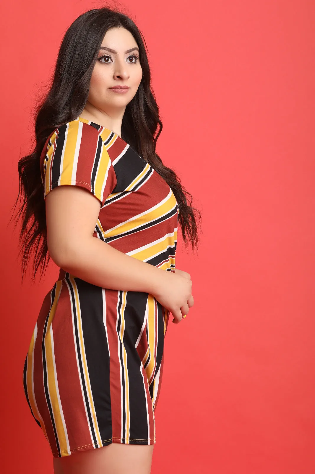 Striped Soft Knit Surplice Romper