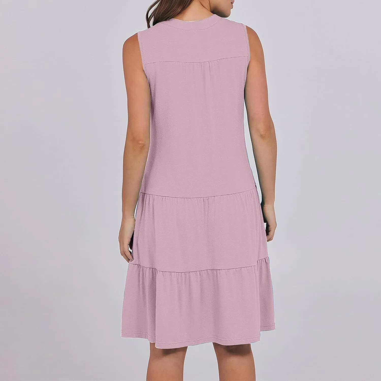 Summer Dresses for Women 2025 Casual Sleeveless Beach Dress Fashion Pleated Loose V-Neck Solid Color Sundress