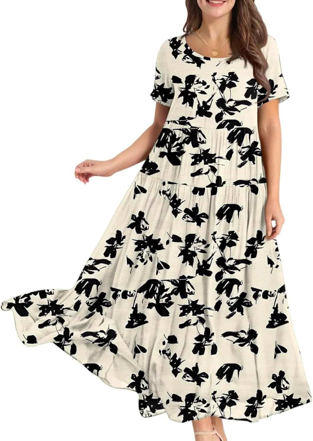 Summer Dresses for Women 2025 Short Sleeve Long Maxi Casual Loose Bohemian Floral Dresses;Womens Fashion