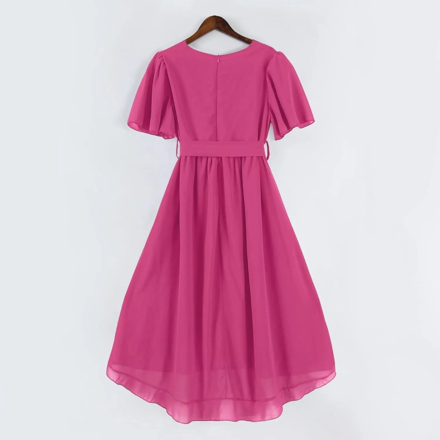 Summer Floral Dresses for Women 2025 Midi Chiffon Dresses Wedding Guest Dress V Neck Short Sleeve Tie Waist Ruffled Hem