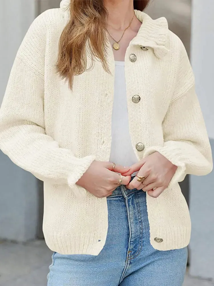 TAVIMART  -  Knitted Ruffle Collar Women's Cardigan Solid Color Single Breasted Long Sleeve Sweater Autumn New Fashion Short Sweaters Coat