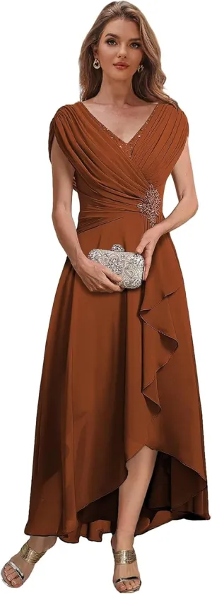 Tea Length Mother of The Bride Dresses for Wedding Chiffon Beaded A Line Formal Evening Dress