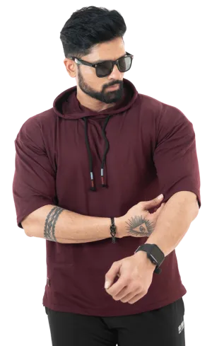 THiNK Men's Wine Red Drop Sleeves Hoodie