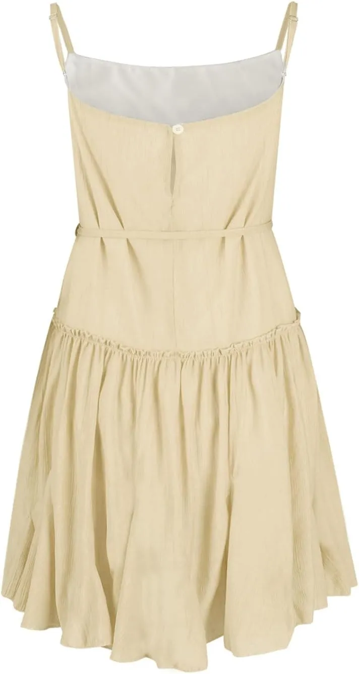 Trendy Summer Dresses for Women 2025 Fashion Solid Color Sexy Spaghetti Strap A-Line Pleated High Waisted Dress