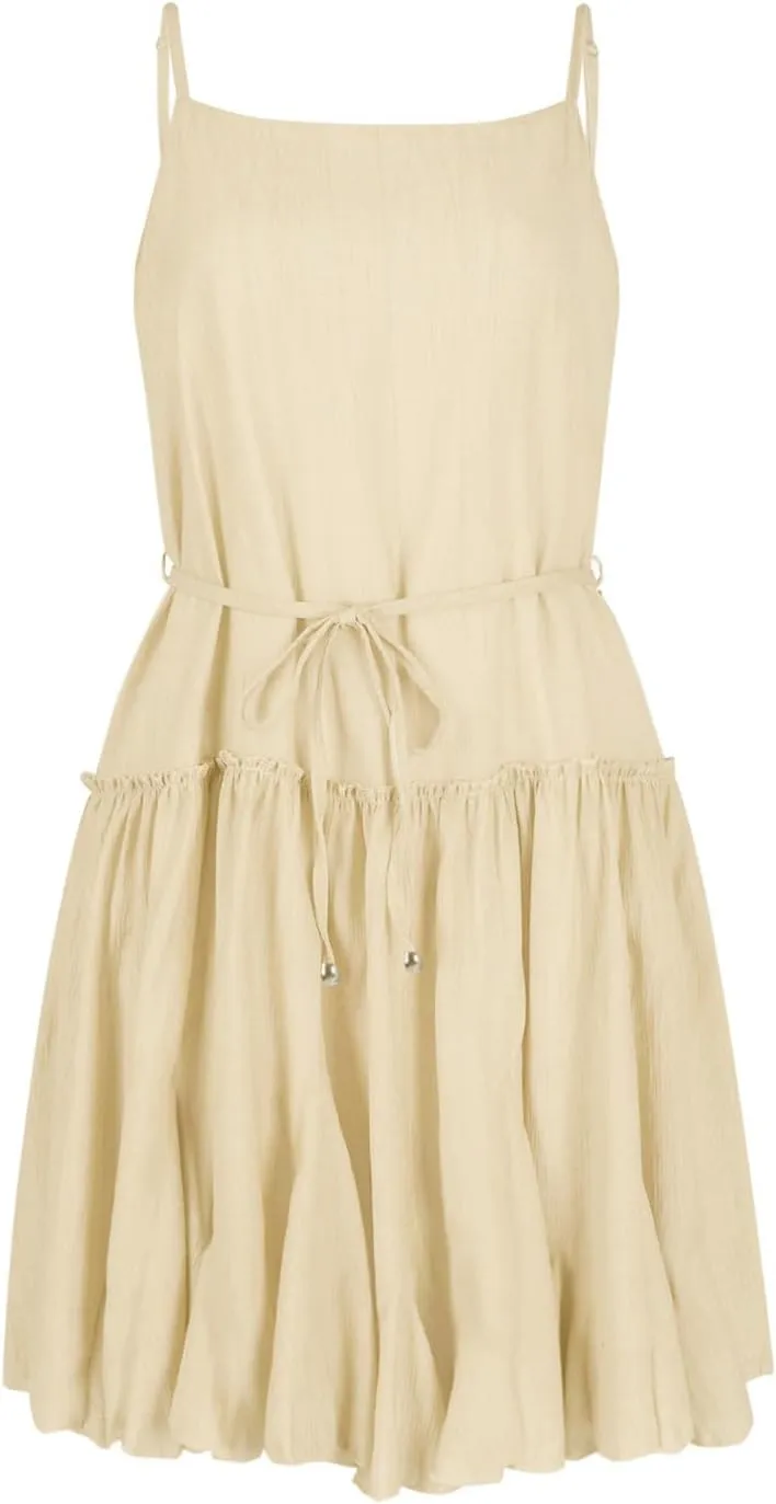 Trendy Summer Dresses for Women 2025 Fashion Solid Color Sexy Spaghetti Strap A-Line Pleated High Waisted Dress
