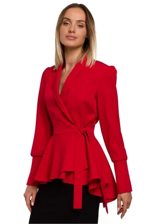 Unique tailcoat with a waist tie, wavy tail, and lined long sleeves with slits