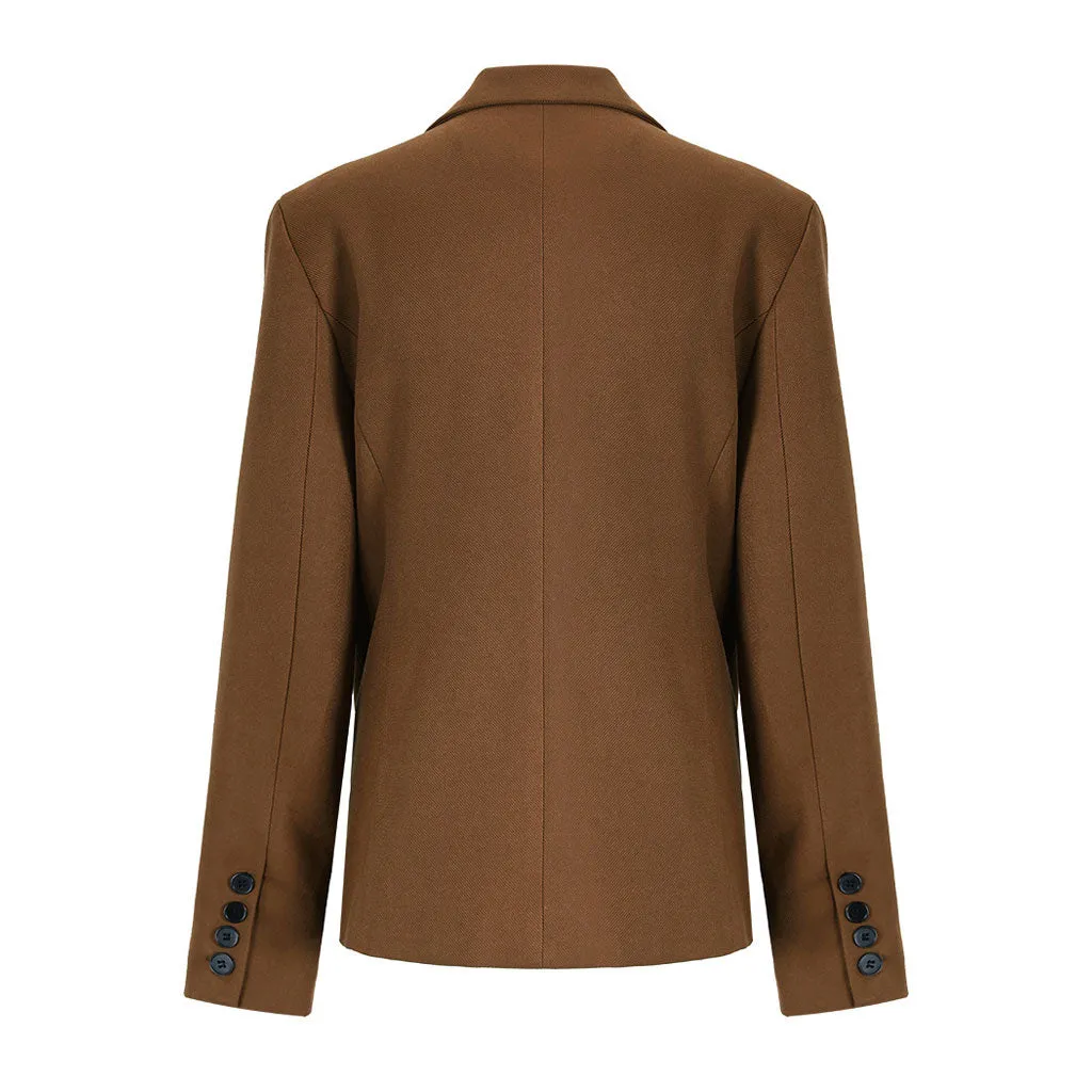 Vintage Lapel Single Breasted Strong Shoulder Pleated Cinch Waist Blazer