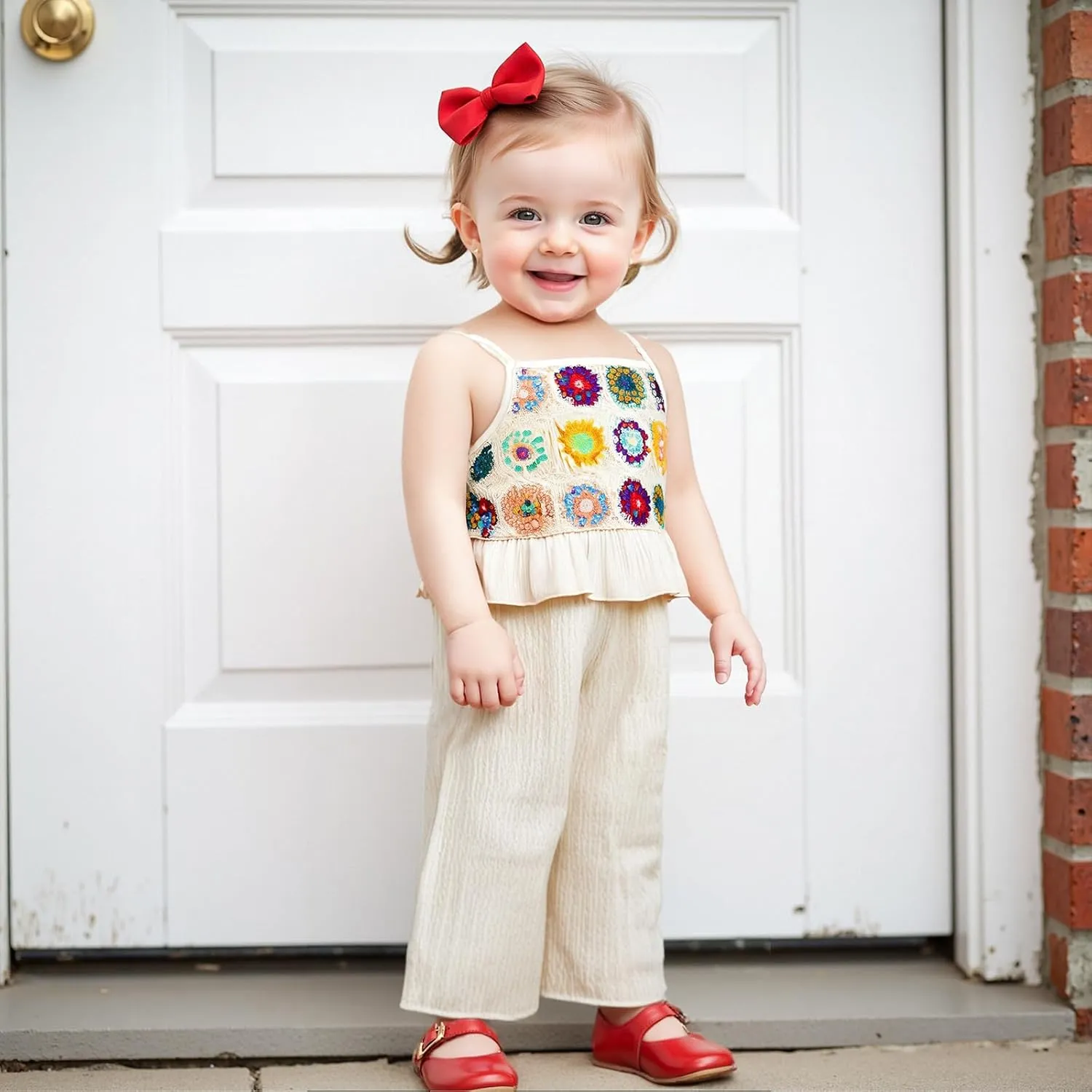 VISGOGO Baby Girl Outfits Toddler Girls Summer Clothes Crochet Flowers Camisole and Pants Set