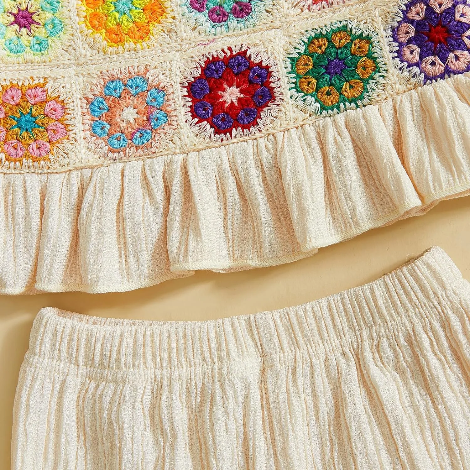 VISGOGO Baby Girl Outfits Toddler Girls Summer Clothes Crochet Flowers Camisole and Pants Set