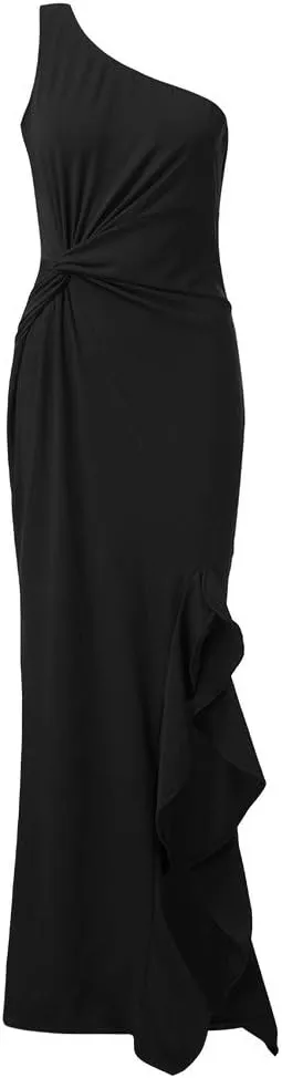Wedding Guest Dress for Women 2025,Women's Slim One Shoulder Ruched Split Mermaid Dress Evening Cocktail Maxi Dresses