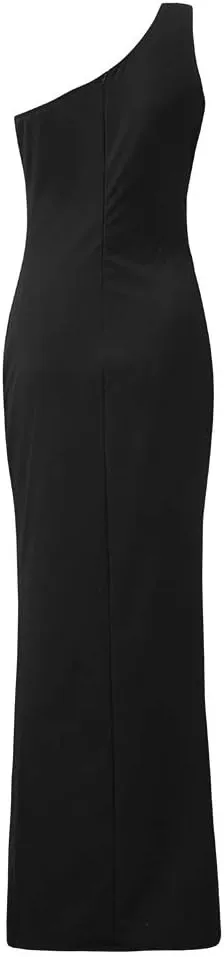 Wedding Guest Dress for Women 2025,Women's Slim One Shoulder Ruched Split Mermaid Dress Evening Cocktail Maxi Dresses
