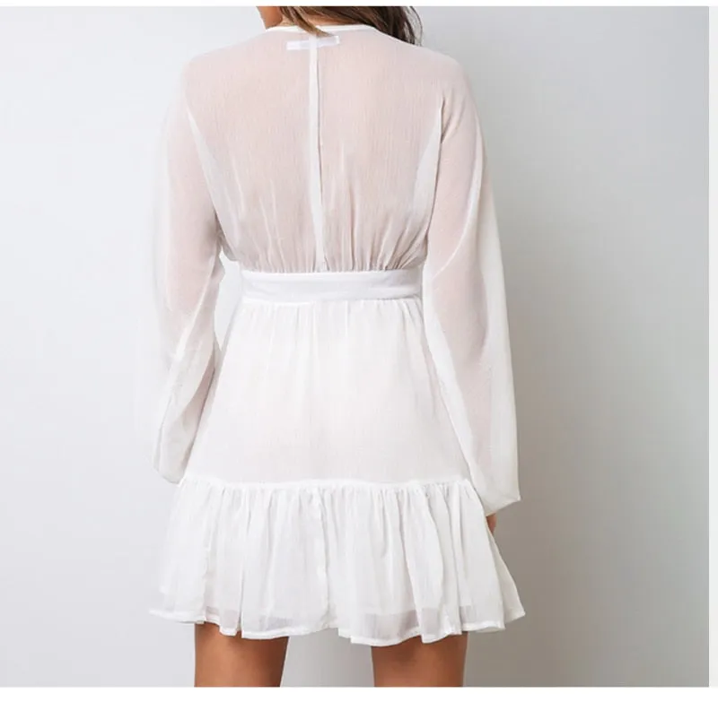White Flowy long Sleeve Summer Dress